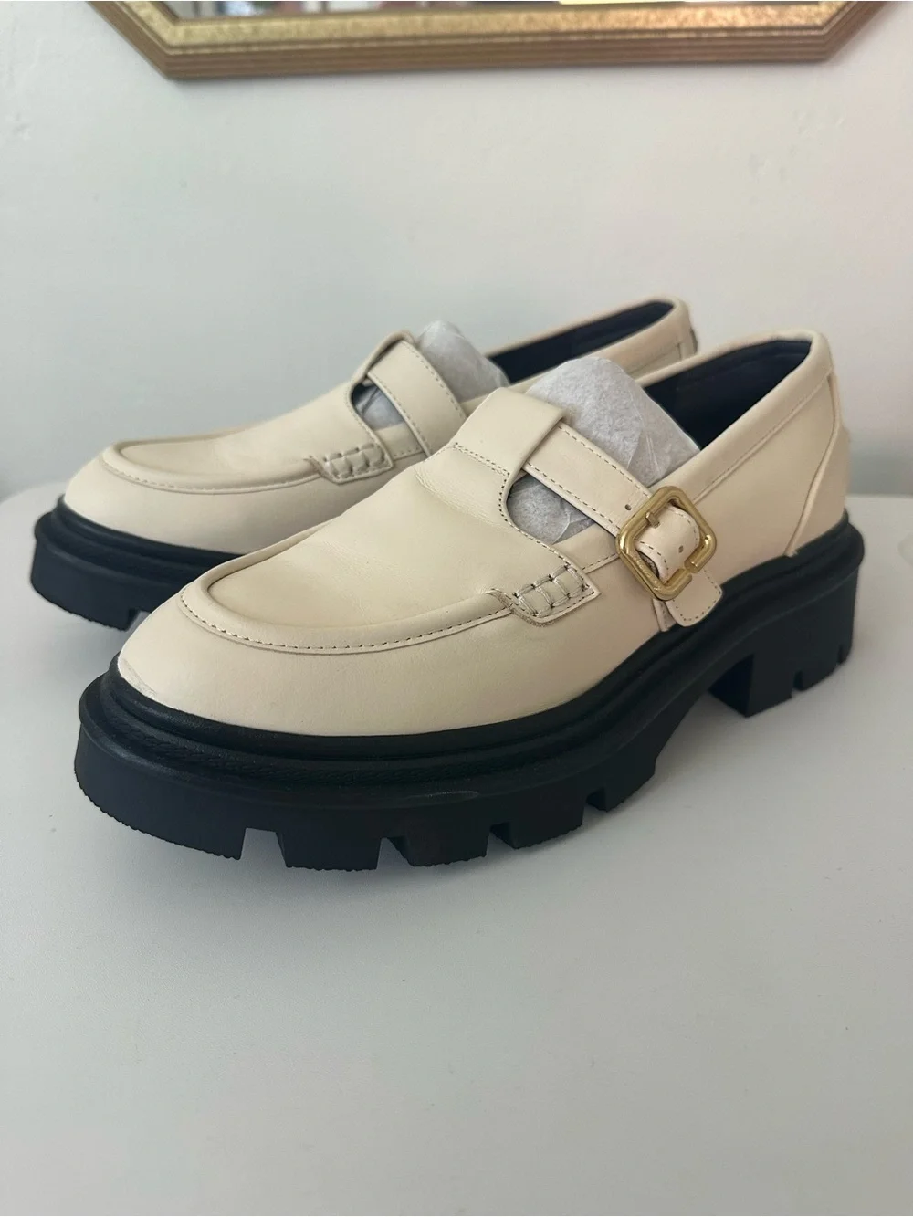 NIB Circus by Sam Edelman Payson Cream Leather Lug Sole Loafer
